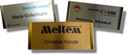 OfficeTree 10x Aluminium Namensschilder Magnet und Anstecknadel